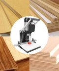 Front view of an electric hinge drilling machine with adjustable 0-40 mm punching depth mounted on a metal base