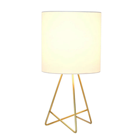 13.5 Inch Down To The Wire Metal Table Lamp With Gold Base And White Fabric Shade, Cord Switch, Fits A15 Bulb, Dope Modern Home Decor