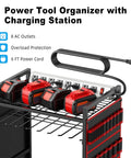 Power Tool Organizer Cart With Charging Station On Wheels Eight Outlet Power Strip Built In Battery Storage Garage Floor Rolling Rack Heavy Duty Metal Utility Cart Red.