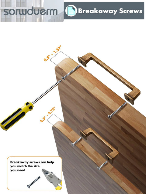 Installing Antique Brass Square Cabinet Pulls 5 Inch Center To Center 128mm Hole with breakaway screws and screwdriver.