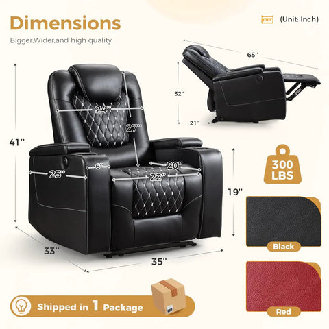 Power Recliner Chair With USB Ports And Cup Holders For Home Theater Vibes And Cozy Movie Nights In Overstuffed PU Leather