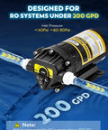 200GPD Booster Pump For RO System Complete Kit With Quick Connect Design And Adjustable High Pressure Switch on blue surface
