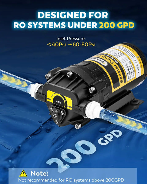 200GPD Booster Pump For RO System Complete Kit With Quick Connect Design And Adjustable High Pressure Switch on blue surface