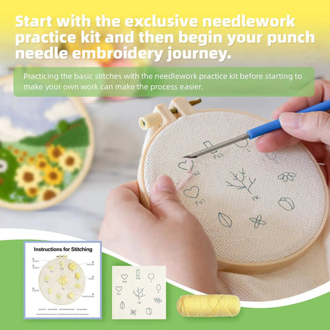 Beginner Punch Needle Kit For Adults With All Tools And Materials Easy To Follow Instructions And Video Tutorials Linen With Water Soluble Pattern Complete Starter Embroidery Set For Spring Bloom Designs