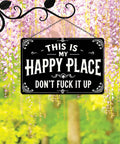 Hella Funny Sarcasm Metal Yard Sign Rust Proof Wall Art For Barn Farmhouse Kitchen Bar Man Cave Hilarious Housewarming Gift For Dude And Gal 12 X 8 Inch Indoor Cool Yard Decor hanging among flowering vines.