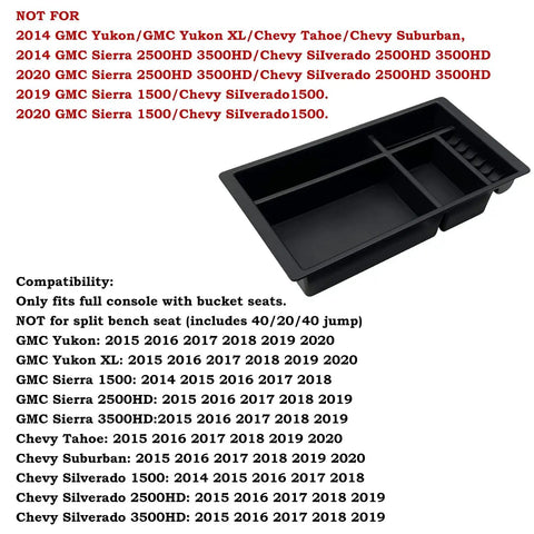 Center Console Organizer For 2014 To 2018 Silverado 1500, 2015 To 2019 Silverado 2500HD And 3500HD, 2014 To 2018 GMC Sierra 1500