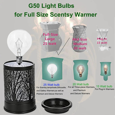 25 Watt Wax Warmer Bulbs 120V E12 Base G50 For Full Size Scentsy Wax Warmer Candle Warmer Lamp Wax Burner Warm White Light