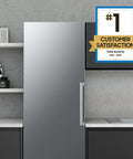 Large 11 Cubic Foot Convertible Upright Freezer And Fridge Flip Featuring Even Airflow And Reversible Door Design Energy Star Certified Stainless Steel Construction displayed in modern kitchen setting.