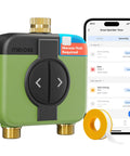 WiFi Hose Timer For Garden With 2 Zone Control, Brass Inlet And Outlet, Sprinkler Controller With Rain Delay, Smart Water Valve For Lawn And Yard, Weatherproof IP66, No Leaks, Hub Required shown with smartphone app