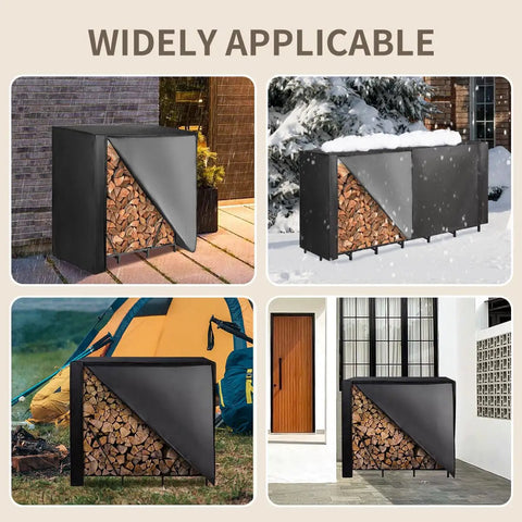 8 Foot Firewood Rack Cover With Front Zipper For Easy Top Access in various outdoor settings, heavy-duty 600D Oxford material