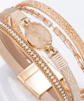 Premium Gold Boho Leather Wrap Bracelet Featuring Chunky Crystal Beads And Sparkling Rhinestone Layers With Strong Magnetic Clasp.