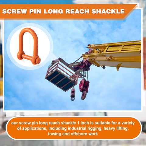 2 Pack 1 Inch Screw Pin Long Reach Shackles WLL 9.5 Tons Painted Pin Clevis D-Ring Lifting Attachments