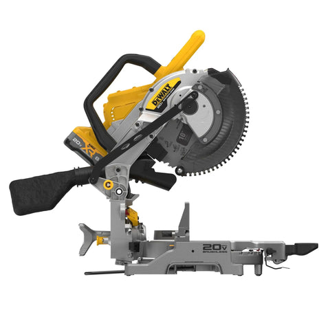 Side view of 20V Max XR 10 Inch Compact Double Bevel Fixed Miter Saw Kit With Bevel Gear Transmission for precise, fast cuts.