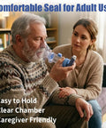 Adult Inhaler Spacer With Soft Silicone Mask For Easy Breathing At Home Or On The Go being used by an elderly man