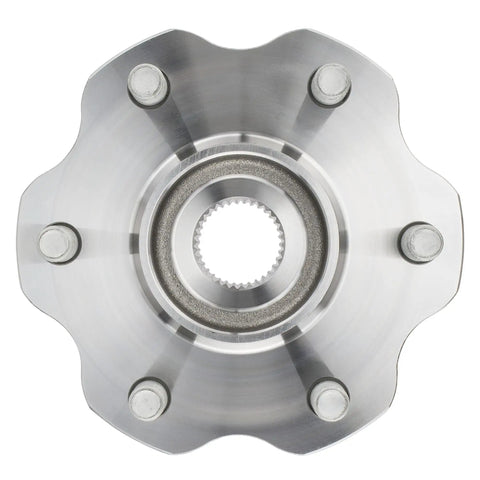 Premium Rear Wheel Bearing And Hub Assembly Direct Bolt Up For 2011 2022 Nissan Armada QX56 QX80 close-up view of rear hub assembly with bolts