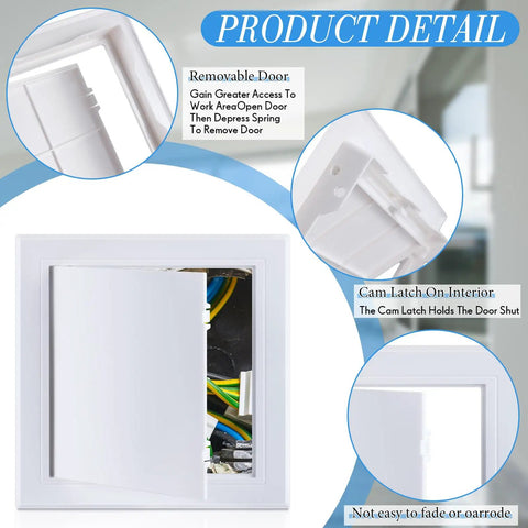 2 Pack 8 By 8 Inch White Pvc Plumbing Access Panel For Drywall With Slick Hinged Door No Fuss Setup Smooth Flush Fit Heavy Duty Removable Wall Hole Cover Contractors Swear By This showing removable door and internal latch.