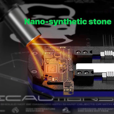 Beefy Pro Grade PCB Board Holder And Clamp for soldering showing dual rail system and nano-synthetic stone