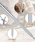 Close-up of five-pack tungsten carbide scriber set with knurled aluminum handle, magnetic cap, and tungsten tip for precision engraving.