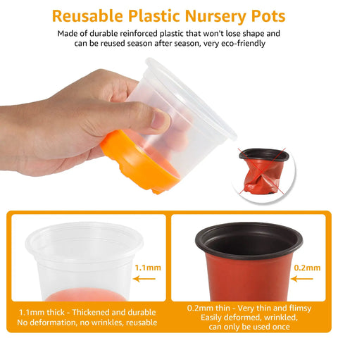 Clear 4 Inch Nursery Pots With Flexible Silicone Base For Easy Transplanting No Fuss Reusable Seedling Pots Transparent Orange