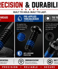 KickAss Torx Optic Mounting Screws Kit With M3 M4 And 6-32 Threads, showing clean threads and T10 Torx drive features.