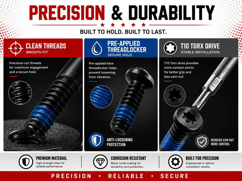 KickAss Torx Optic Mounting Screws Kit With M3 M4 And 6-32 Threads, showing clean threads and T10 Torx drive features.