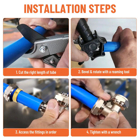 Installation steps for Three Quarter Inch Tee Air Fitting For Compressed Air Systems, Nickel Plated Brass With Double O Ring Seals, 200 PSI