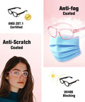 Anti Fog And Scratch Resistant Safety Glasses For Men And Women, lightweight clear pink frame, anti-impact, UV protection.