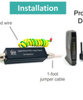 Installation of Gigabit Ethernet Surge Protector Kit With CAT 6a Jumper Cable And Ground Wire protecting network devices.