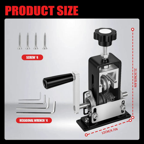 Drill Powered Wire Stripping Tool For Scrap Copper, Adjustable Hand Crank Wire Stripper, dimensions and accessories shown