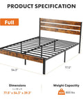 Heavy Duty Full Size Bed Frame With Headboard And Footboard, Rock Solid Steel Wood Hybrid Build Handles 800 Pounds, 39.3 inch height.