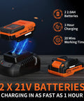 Cordless Leaf Blower 21V With Dual 2.0Ah Batteries And Fast Charger Lightweight Battery Powered Blower graphic image