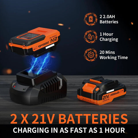 Cordless Leaf Blower 21V With Dual 2.0Ah Batteries And Fast Charger Lightweight Battery Powered Blower graphic image