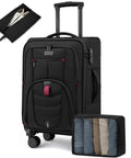 Lightweight Softside Carry On Luggage With 22x9x14 Inches Cabin Size, Spinner Wheels, TSA Lock, black color, travel case for trips
