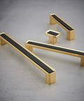 2 Pack 5.0 Inch Hole Center Zinc Alloy Square Cabinet Handles In Black Gold Finish Displayed On Surface