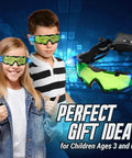 Epic Night Vision Spy Goggles For Kids See In The Dark With Invisible Ink Pen displayed by children on a tech-themed backdrop.