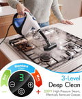 Handheld Steam Cleaner Instant Heat Up 3 Seconds For Homes Quick No Wait Heavy Duty cleaning stove top with steam nozzle.