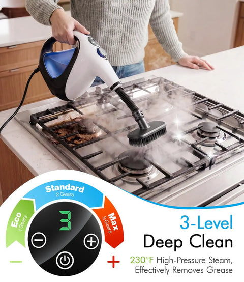 Handheld Steam Cleaner Instant Heat Up 3 Seconds For Homes Quick No Wait Heavy Duty cleaning stove top with steam nozzle.