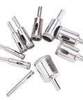Diamond hole saw drill bit set for glass, 10 pcs, silver metal, sizes 1/8–11/16 in