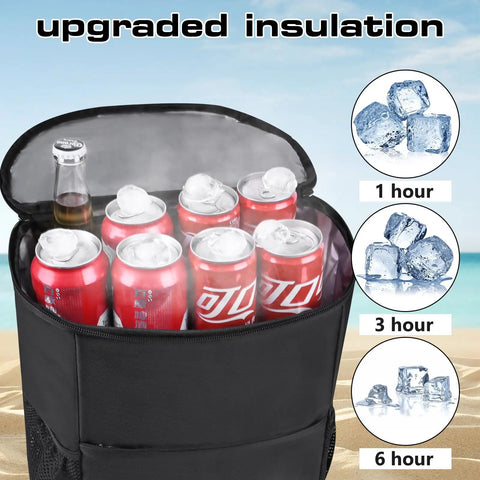Insulated Cooler Backpack for Travel and Camping, Leak Proof Soft Sided Backpack Cooler Keeps 12 Hours Cold or Hot, open with drinks inside