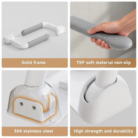 Beast Mode Cast Iron Toilet Safety Rails With Quick Fold Handles, showcasing solid frame and non-slip grip features.