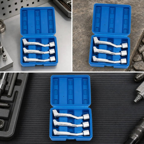 Shop Ready Fuel Line Socket Wrench Set With Rugged Storage Case For Weekend Warriors And Pro Mechanics Precision Injector Jet Tools Built Slick From Premium Alloy Steel Daily Driver Essential in blue case.