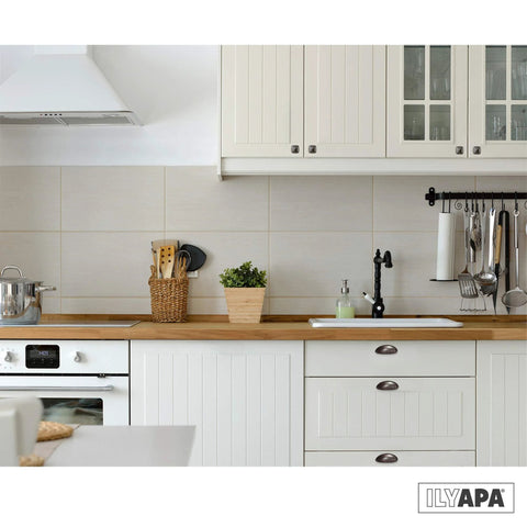 Oil Rubbed Bronze Cabinet Cup Pulls Three And A Half Inch Overall Length 10 Pack Durable Drawer Handles visible on white kitchen cabinets.