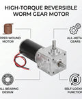 12V DC Gear Motor With 8mm Shaft 200RPM Reversible Geared Motor High Torque And Low Noise For Curtains Window Openers Advertising Displays And Smart Devices Heavy Duty Compact Design showing copper-wound motor, all-metal gears, and ball bearing design