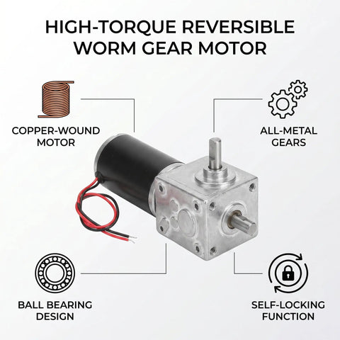12V DC Gear Motor With 8mm Shaft 200RPM Reversible Geared Motor High Torque And Low Noise For Curtains Window Openers Advertising Displays And Smart Devices Heavy Duty Compact Design showing copper-wound motor, all-metal gears, and ball bearing design