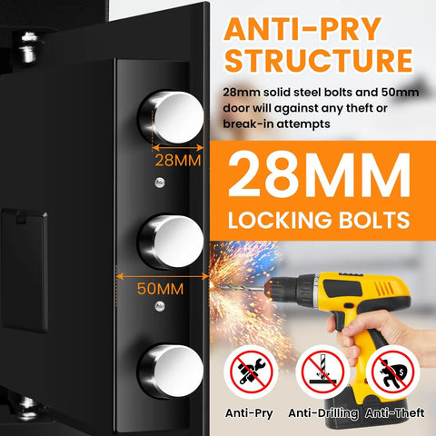 Anti-pry structure with 28mm locking bolts of 5.6 Cu Ft Large Drop Safe Box For Biz With Quick Drop Slot Anti Theft Money Safe Digital Keypad