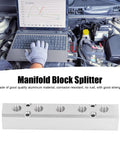 Pneumatic Manifold Air Distribution Block Made From Aluminum Alloy For Air Compressors shown with automotive repair setup