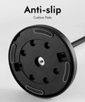 Bottom view of Freestanding Matte Black Toilet Paper Holder Stand showing rustproof SUS304 steel base with anti-slip cushion pads.