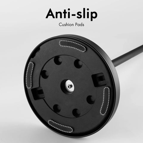 Bottom view of Freestanding Matte Black Toilet Paper Holder Stand showing rustproof SUS304 steel base with anti-slip cushion pads.
