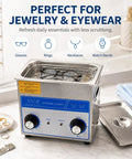 3L Ultrasonic Cleaner With Heater 40kHz Pro Jewelry Cleaner with glasses and jewelry inside stainless tank on display
