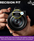 Close-up of a camera with 58mm lens, perfect fit for 58mm Lens Filter Kit With UV Protector CPL Polarizer And ND4 Pro Grade Neutral Density Filters Plus Padded Case For Camera Lenses And Gear Multicoated Glass For Clearer Images Less Glare And Rich Colors.